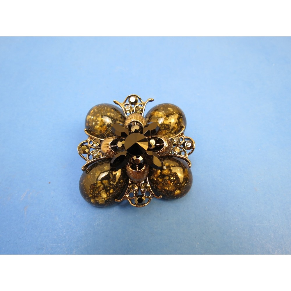 Beautiful Black Flower Brooch Pin Costume Jewelry Stunning